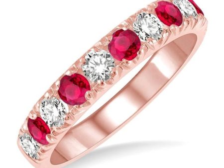 1 2 ctw Round Cut Diamond and 2.9MM Ruby Precious Wedding Band in 14K Rose Gold Hot on Sale