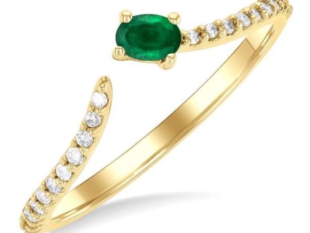 1 10 ctw Petite 4X3 MM Oval Cut Emerald and Round Cut Diamond Precious Fashion Ring in 10K Yellow Gold Discount