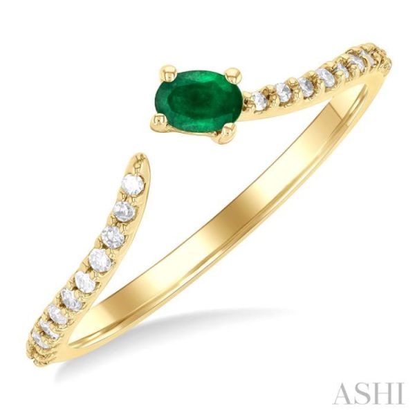 1 10 ctw Petite 4X3 MM Oval Cut Emerald and Round Cut Diamond Precious Fashion Ring in 10K Yellow Gold Discount