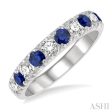 1 2 ctw Round Cut Diamond and 2.9MM Sapphire Precious Wedding Band in 14K White Gold Sale