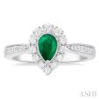 1 3 ctw Pear Cut 6X4 MM Emerald and Round Cut Diamond Precious Ring in 14K White Gold Discount