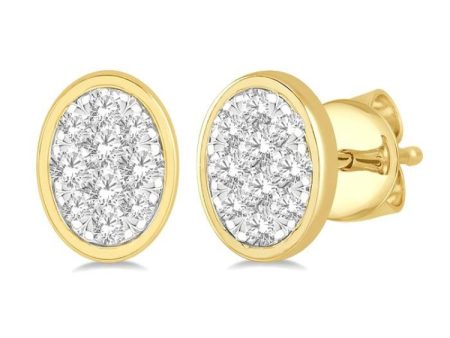 1 3 ctw Oval Shape Lovebright Round Cut Diamond Bezel Stud Earring in 14K Yellow and White Gold Fashion