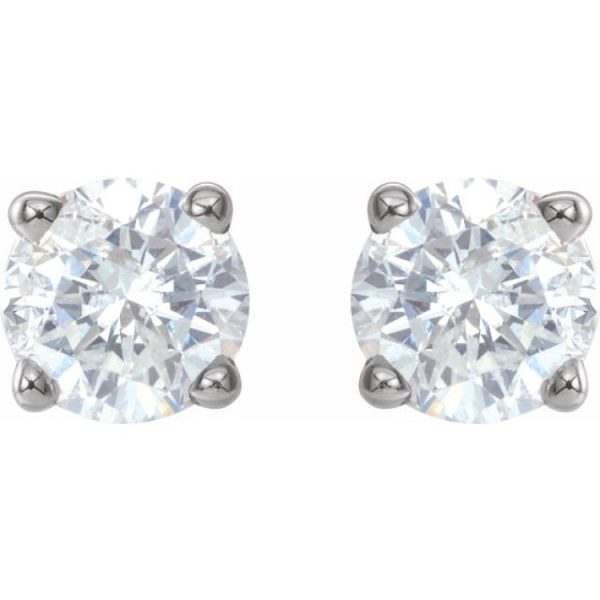 Sterling Silver 4.5 mm Imitation White Cubic Zirconia Stud Earrings For Cheap