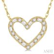 1 4 Ctw Heart Charm Baguette and Round Cut Diamond Necklace in 14K Yellow Gold Discount