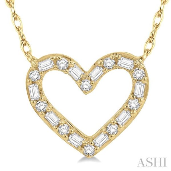 1 4 Ctw Heart Charm Baguette and Round Cut Diamond Necklace in 14K Yellow Gold Discount