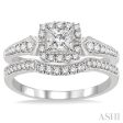 1 2 Ctw Diamond Wedding Set with 3 8 Ctw Princess Cut Engagement Ring and 1 6 Ctw Wedding Band in 14K White Gold Sale