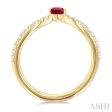 1 10 ctw Petite 4X3 MM Pear Cut Ruby and Round Cut Diamond Precious Fashion Ring in 10K Yellow Gold For Discount