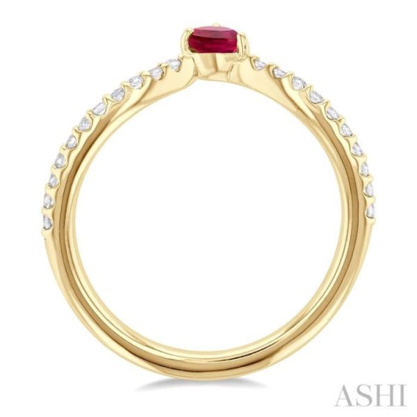 1 10 ctw Petite 4X3 MM Pear Cut Ruby and Round Cut Diamond Precious Fashion Ring in 10K Yellow Gold For Discount