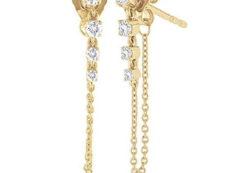 1 3 ctw Journey Round Cut Diamond Fashion Long Chain Earring in 14K Yellow Gold Hot on Sale