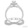 1 2 Ctw Diamond Wedding Set with 3 8 Ctw Princess Cut Engagement Ring and 1 6 Ctw Wedding Band in 14K White Gold Sale