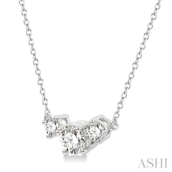 1 2 Ctw Three Stone Round Cut Diamond Necklace in 14K White Gold Cheap