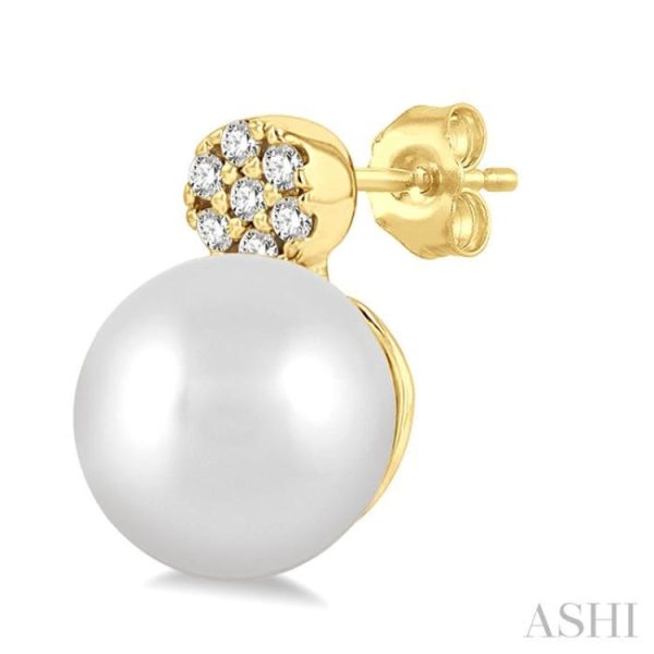 1 20 ctw Petite 5.5 MM Cultured Pearls and Round Cut Diamond Fashion Earring in 10K Yellow Gold on Sale