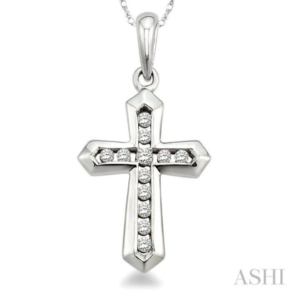 1 10 Ctw Round Cut Diamond Cross Pendant in 10K White Gold with Chain Hot on Sale