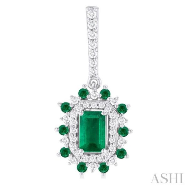 1 3 ctw 5x3 MM & 1.45 MM Emerald and Round Cut Diamond Precious Earring in 14K White Gold Discount