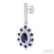 1 3 ctw 5x3 MM & 1.45 MM Sapphire and Round Cut Diamond Precious Earring in 14K White Gold For Cheap