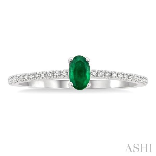 1 10 ctw Petite 5x3 MM Oval Cut Emerald and Round Cut Diamond Precious Fashion Ring in 10K White Gold For Discount