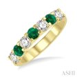 1 2 ctw Round Cut Diamond and 3.3MM Emerald Precious Wedding Band in 14K Yellow Gold Online Hot Sale