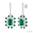 1 3 ctw 5x3 MM & 1.45 MM Emerald and Round Cut Diamond Precious Earring in 14K White Gold Discount