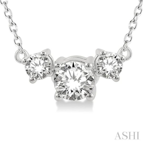 1 2 Ctw Three Stone Round Cut Diamond Necklace in 14K White Gold Cheap