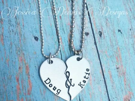 Set of Couples or Best Friends necklaces - Husband and Wife - Boyfriend and Girlfriend - BFFs -Broken heart - Personalized - Hand Stamped Cheap