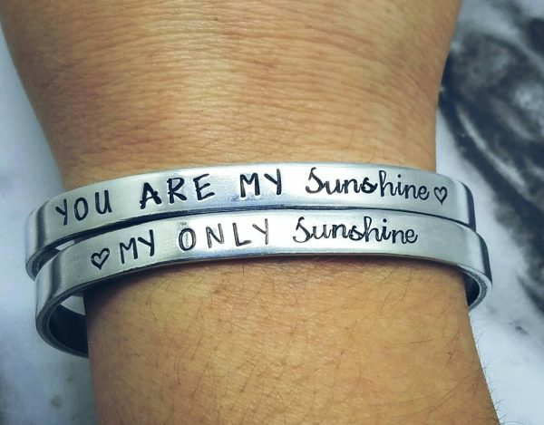 You are my sunshine,  my only sunshine Set of 2 bracelets - Custom bangle bracelets  - Hand Stamped Cuff Bangles - Hypoallergenic Bracelets Online Hot Sale