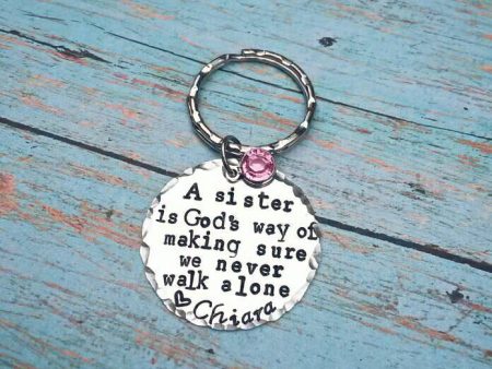 Sister Keychain - God s way - Awesome Sister - Big Sister - Little Sister - Brother - Siblings - Hand Stamped - Birthstone - Personalized on Sale