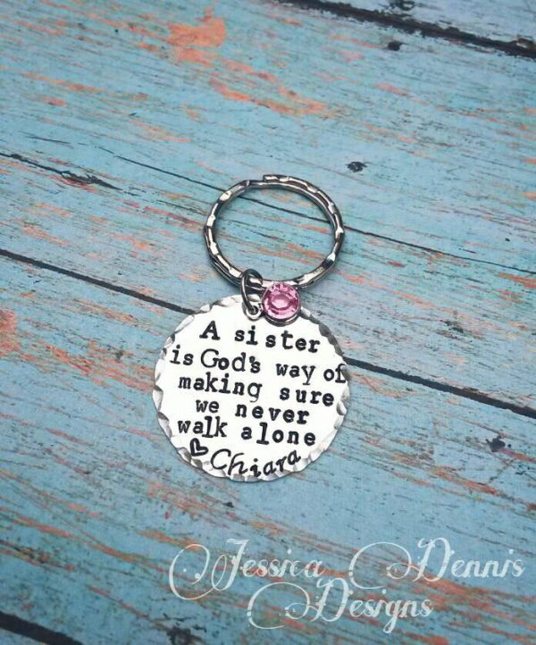 Sister Keychain - God s way - Awesome Sister - Big Sister - Little Sister - Brother - Siblings - Hand Stamped - Birthstone - Personalized on Sale