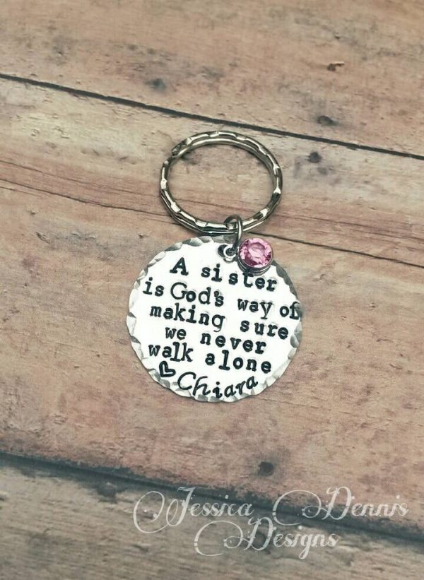 Sister Keychain - God s way - Awesome Sister - Big Sister - Little Sister - Brother - Siblings - Hand Stamped - Birthstone - Personalized on Sale