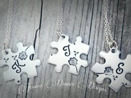 Set of 3 Puzzle Piece Necklaces - Personalized with initials of your choice! - Dandelion puzzle pieces - Monogram Puzzle - Best Friends Online Hot Sale