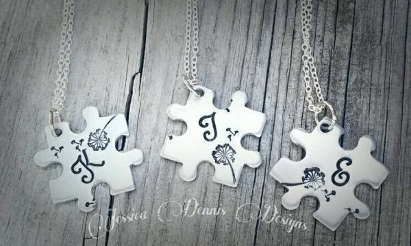 Set of 3 Puzzle Piece Necklaces - Personalized with initials of your choice! - Dandelion puzzle pieces - Monogram Puzzle - Best Friends Online Hot Sale