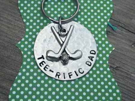 Tee-rific Dad Golfer Keychain * Great Gift for Dad s Birthday * Father s Day * Hand Stamped * Can be personalized * Metal Golf Ball Sale