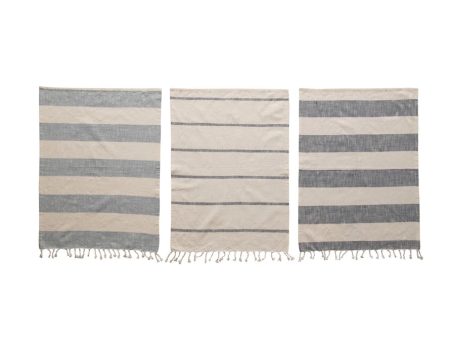 Tea Towels W Stripes & Tassels X3 Cheap