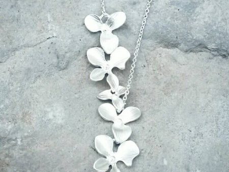 Wedding Necklace - Orchid Cascading Necklace - Silver - Wedding Jewelry Set - Orchid earrings - Bridesmaid Jewelry - Flower Girl Jewelry Hot on Sale