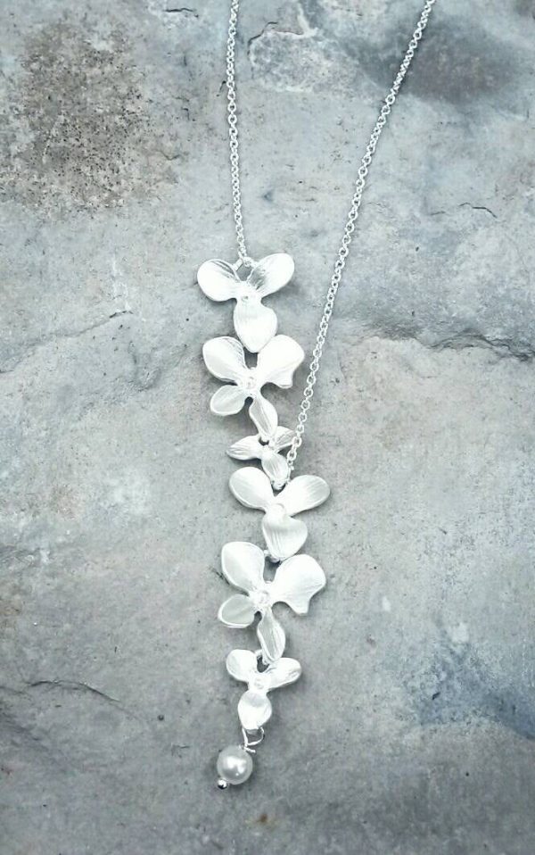 Wedding Necklace - Orchid Cascading Necklace - Silver - Wedding Jewelry Set - Orchid earrings - Bridesmaid Jewelry - Flower Girl Jewelry Hot on Sale