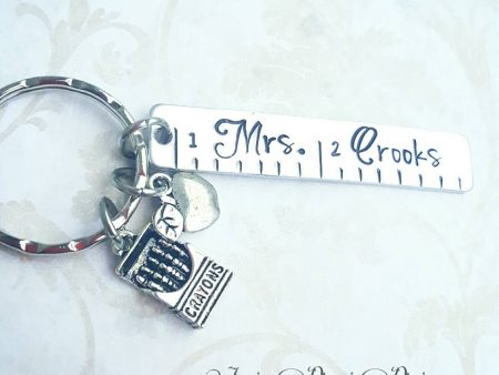 Teacher Keychain - Personalized Hand Stamped Ruler - Teacher Gift - Thank you Teacher - Kindergarten Teacher Gift - Preschool - 1st Grade Hot on Sale