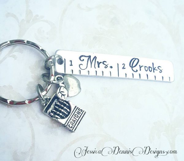 Teacher Keychain - Personalized Hand Stamped Ruler - Teacher Gift - Thank you Teacher - Kindergarten Teacher Gift - Preschool - 1st Grade Hot on Sale