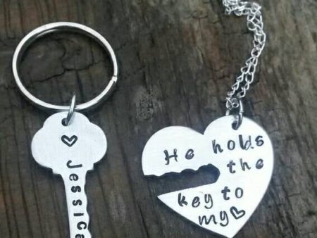 SALE*Personalized Key to my heart Set of 2 Necklace and Keychain for Him and Her on Sale