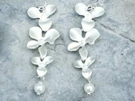 Wedding Earrings - Orchid Cascading Earrings - Pearl - Silver - Wedding Jewelry Set - Orchid earrings - Bridesmaid Jewelry - Flower Necklace Cheap