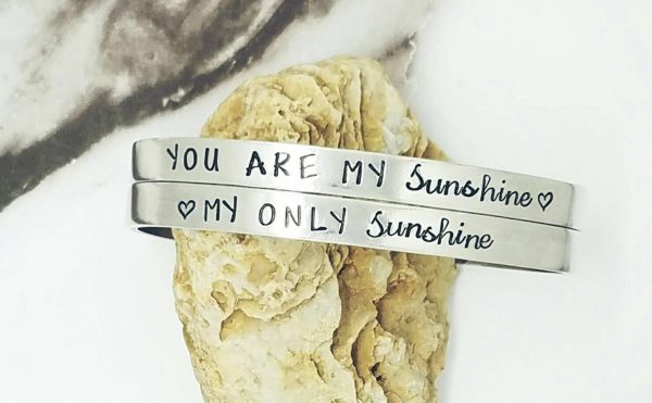 You are my sunshine,  my only sunshine Set of 2 bracelets - Custom bangle bracelets  - Hand Stamped Cuff Bangles - Hypoallergenic Bracelets Online Hot Sale