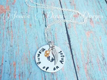 SALE Mommy of an angel* Hand stamped * Birthstone * Angel wing * Baby feet * Necklace or Bracelet Cheap