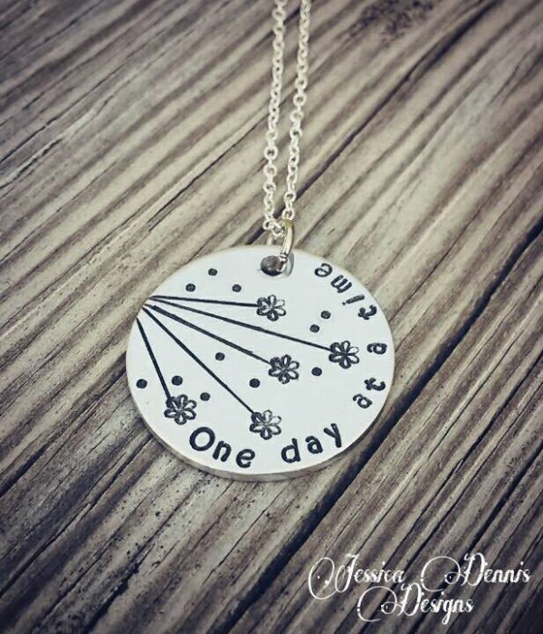 Sobriety Gift - Sympathy Gift - One day at a time - Hand Stamped - Flower Necklace - Suicide Awareness - Inspiration Necklace Online