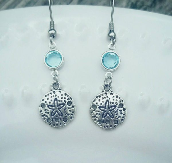 Sand Dollar Birthstone Earrings - Beach Earrings - Blue Stone Earrings - Summer Jewelry - Dangle Earrings - Gifts for her - Shell Earrings Hot on Sale