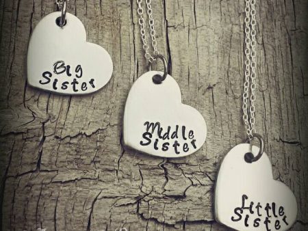 Set of 3 Necklaces - Big Sister, Middle Sister, and Little Sister - Hand Stamped - Heart Necklace Set - Sisters Necklace Set - Customize Hot on Sale