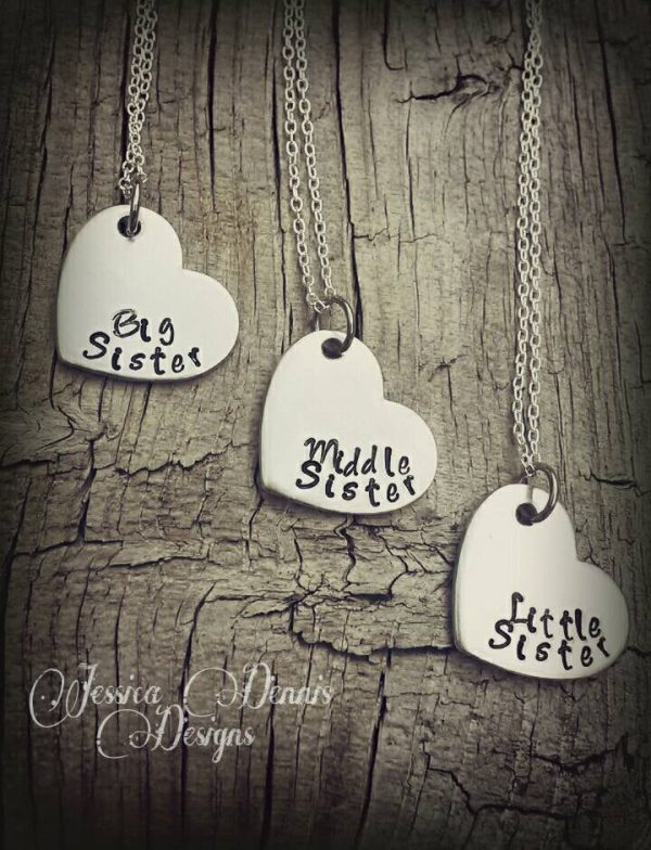 Set of 3 Necklaces - Big Sister, Middle Sister, and Little Sister - Hand Stamped - Heart Necklace Set - Sisters Necklace Set - Customize Hot on Sale