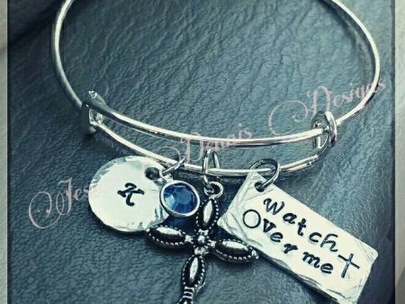 Watch over me expandable bangle bracelet * Personalized with birthstone * Hand Stamped Online Sale