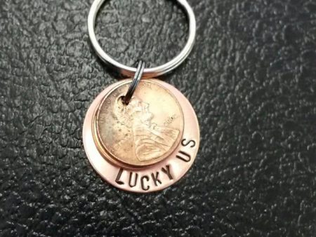 1 Lucky Us Penny Keychain with up to 2 pennies * Years of children s birthdays * Marraige Year* Any year you d like *Hand Stamped Copper Supply