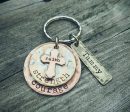 Rustic Personalized Keychain - Faith Strength Courage - Sobriety Gift - Sympathy Gift - Mixed Metals Keychain - Cross Key Chain -Custom made For Discount