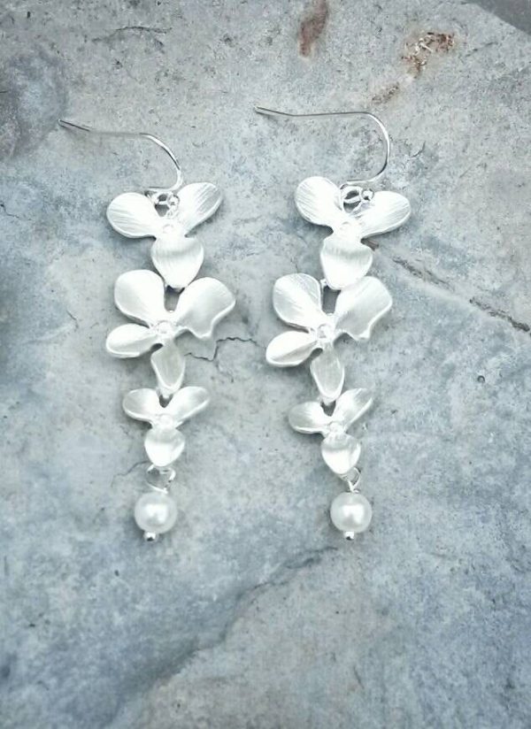 Wedding Necklace - Orchid Cascading Necklace - Silver - Wedding Jewelry Set - Orchid earrings - Bridesmaid Jewelry - Flower Girl Jewelry Hot on Sale