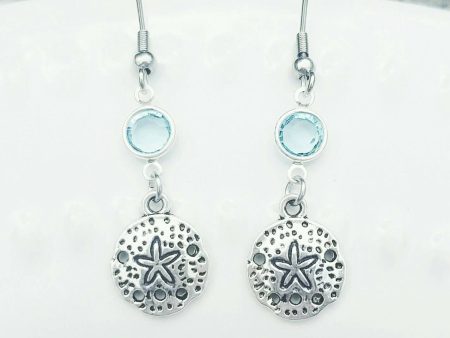 Sand Dollar Birthstone Earrings - Beach Earrings - Blue Stone Earrings - Summer Jewelry - Dangle Earrings - Gifts for her - Shell Earrings Hot on Sale