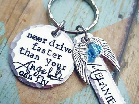 Sweet 16 Gift * Never drive faster than your angel can fly Keychain * New Car * New Driver Gift * - Teen Girl - Personalized Online